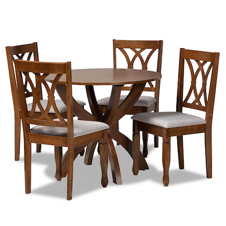 Baxton Studio April Grey Upholstered and Walnut Wood 5-Piece Dining Set 173-9882-10901